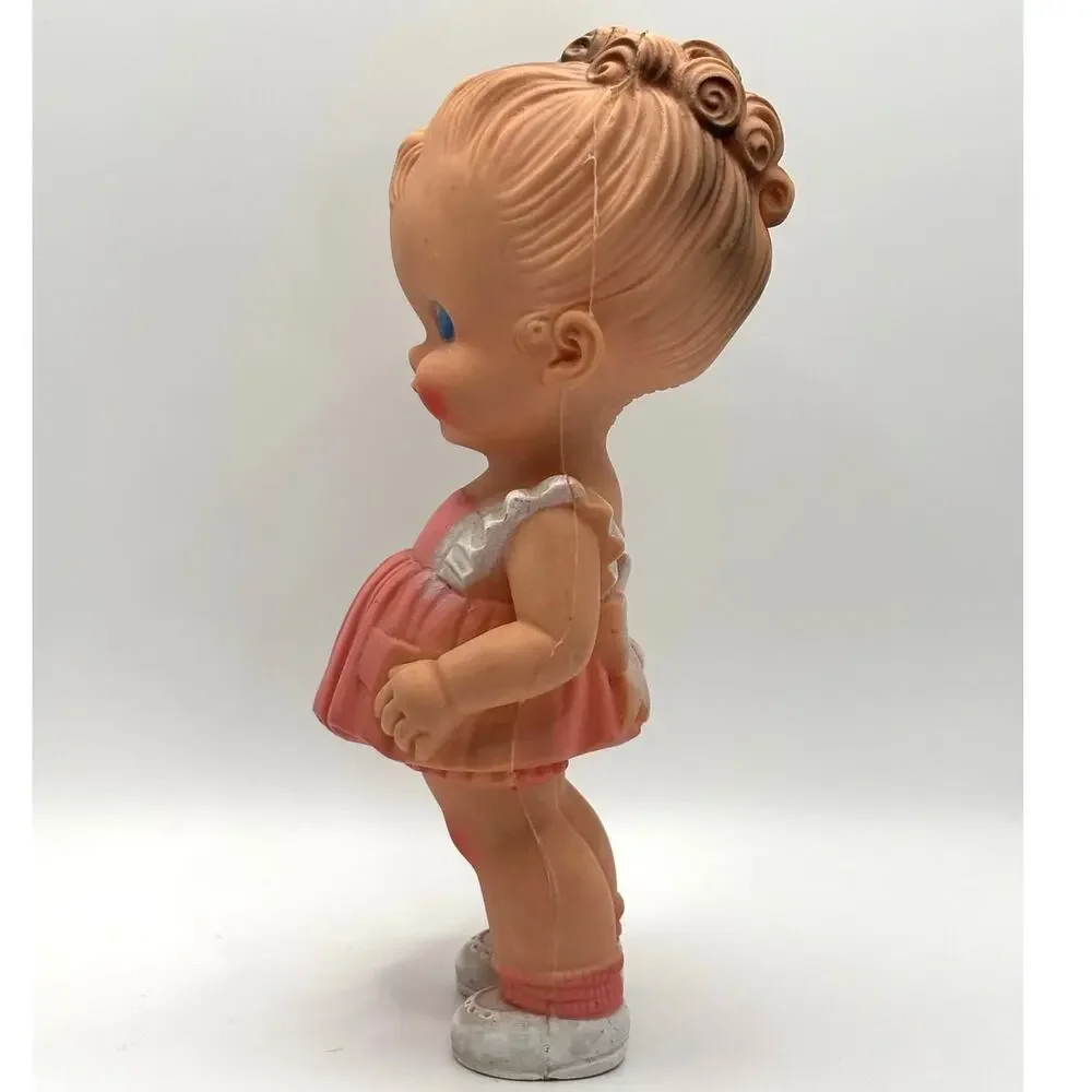 Vintage Ruth B. Newton Sun Rubber Co. Girl in Pink & White Dress, Squeaky Doll